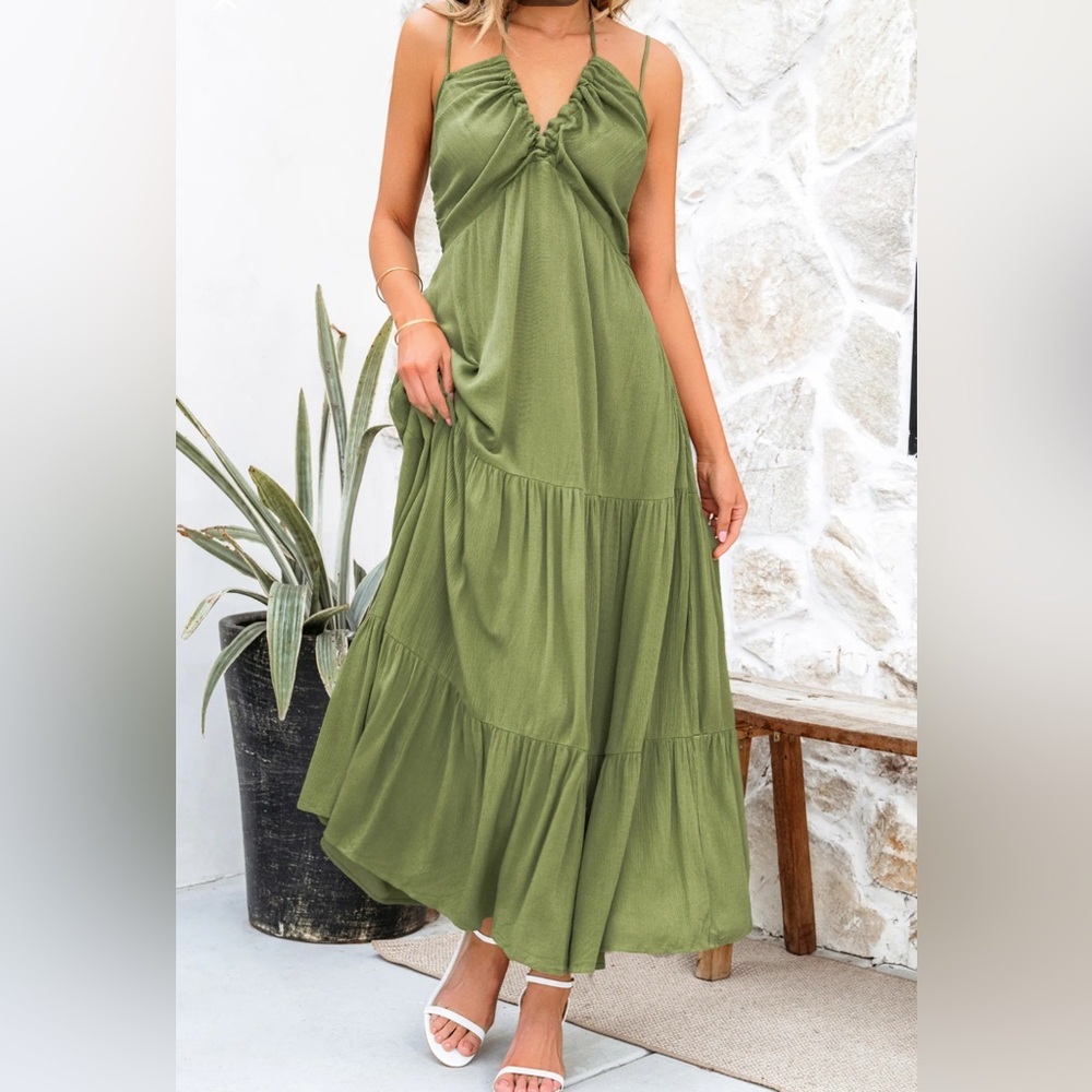 Brand New Cupshe Women's Olive Green Halter Dress, Size Medium, NWT - Picture 3 of 4